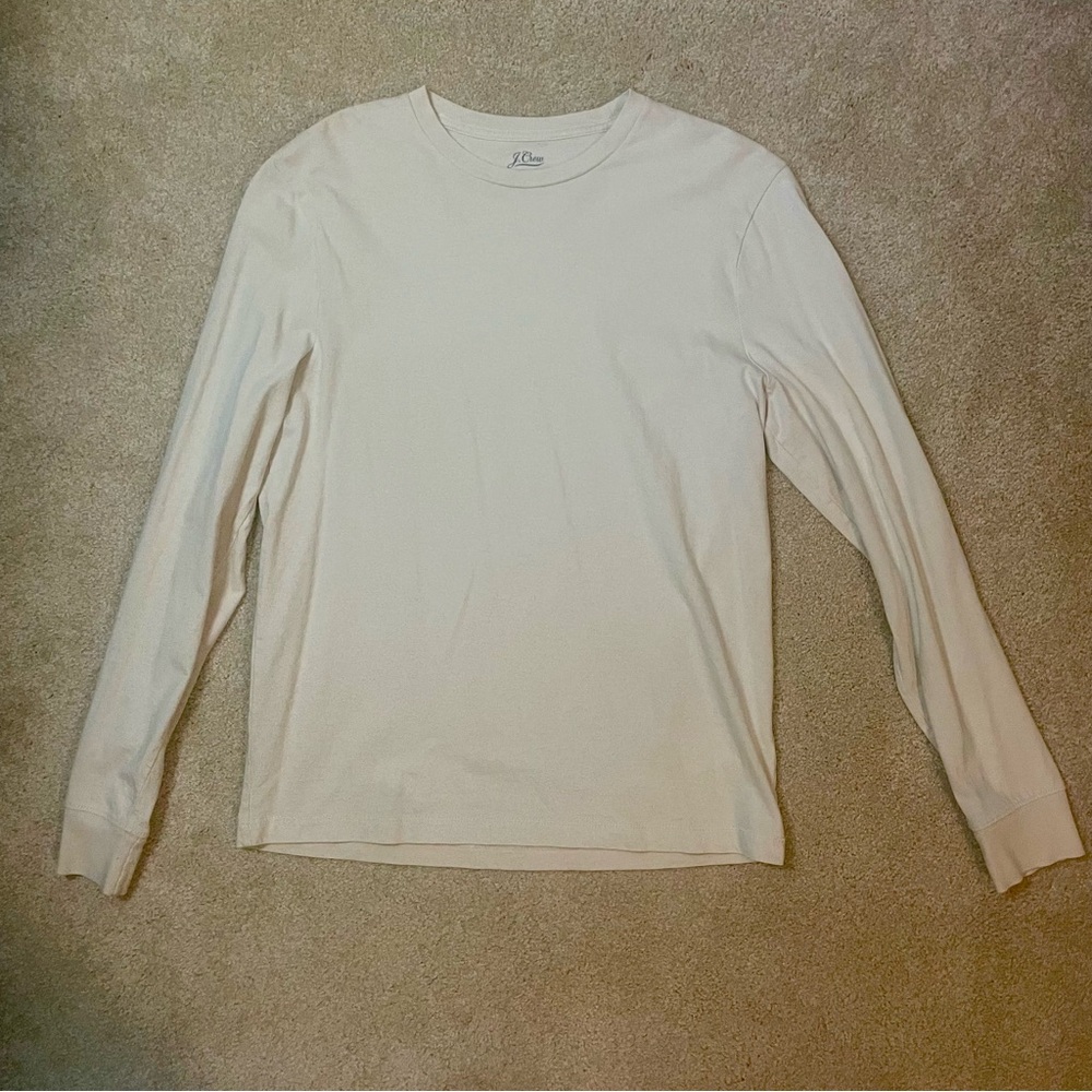 J. Crew Men’s Essential Crewneck Long-sleeve T-shirt, Cream - Small
